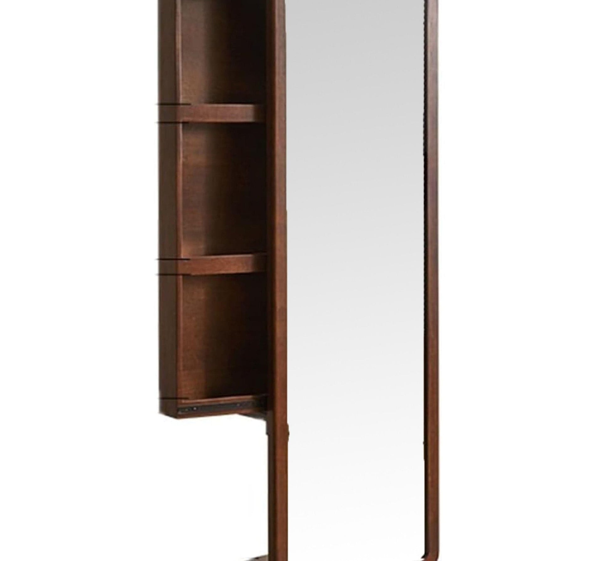 Arched Wooden Full-Length Mirror with Storage