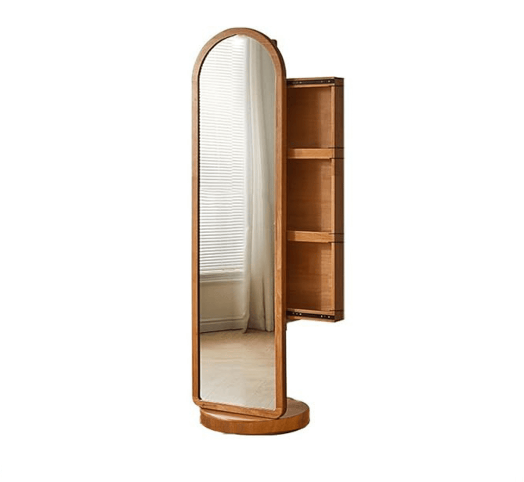 Arched Wooden Full-Length Mirror with Storage