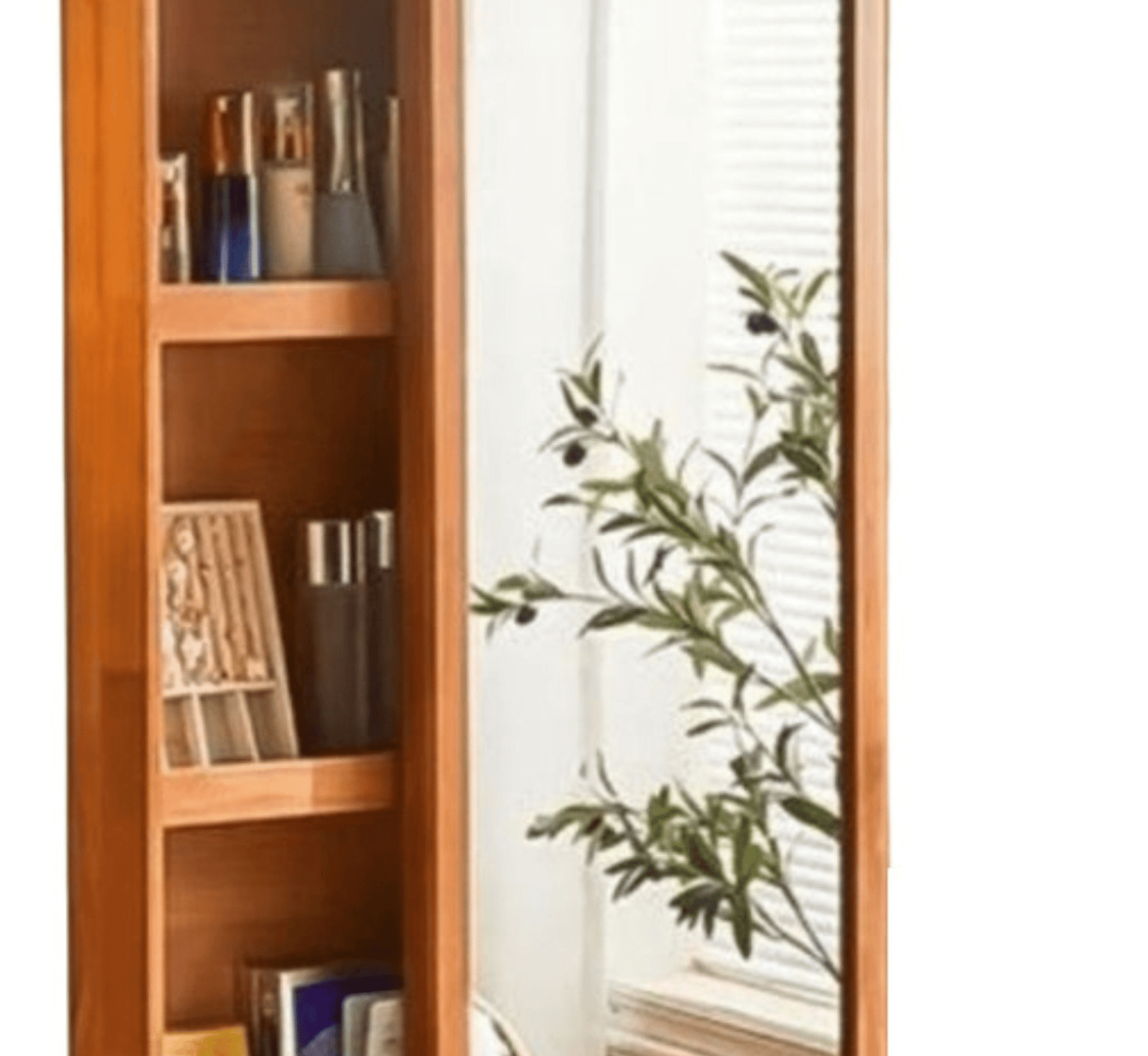 Arched Wooden Full-Length Mirror with Storage