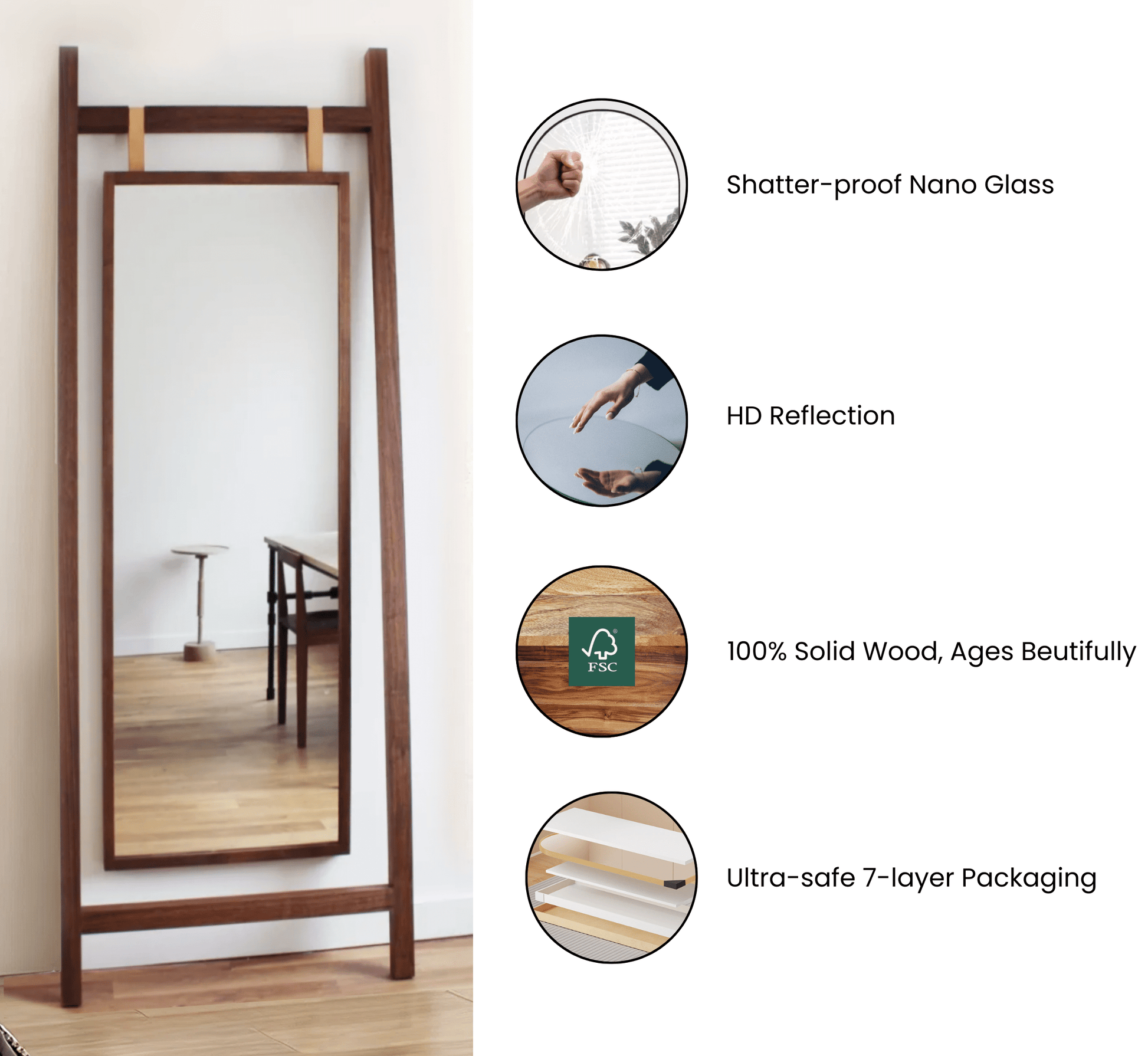 Elevated Wooden 6FT Floor Mirror