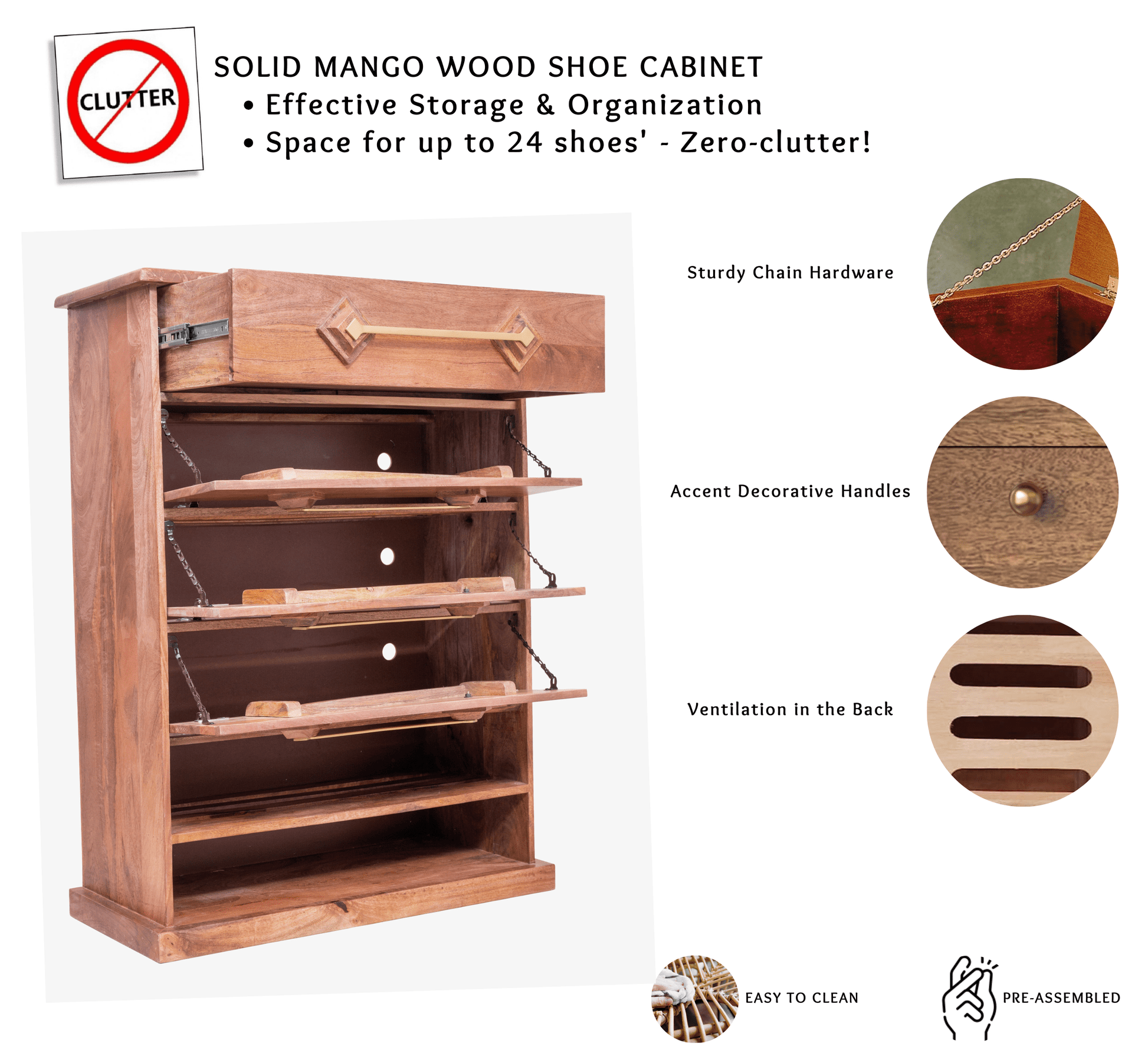Rhombus Wooden 6-Tier Shoe Cabinet