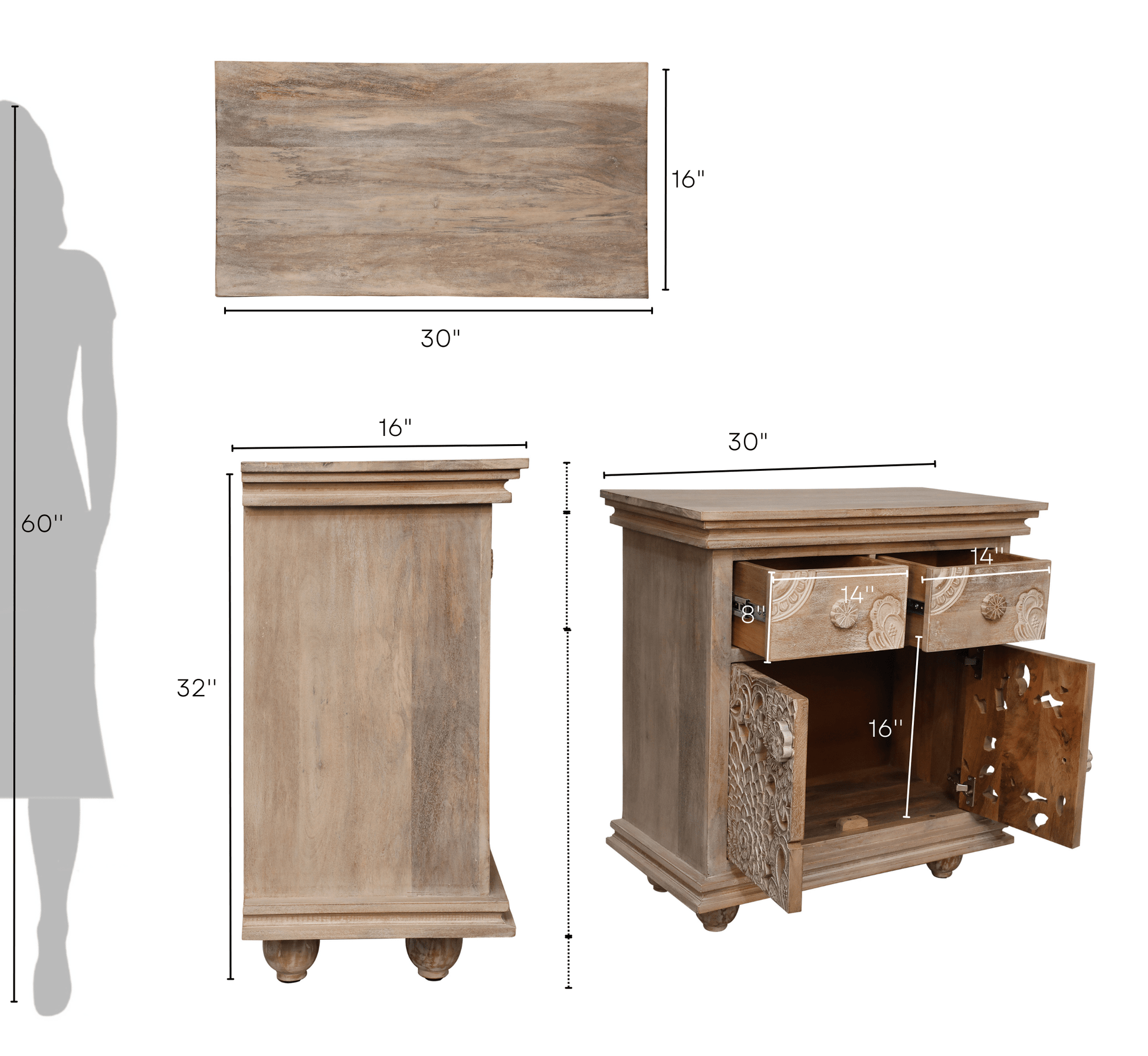 Ruchi Wooden 30" Sideboard