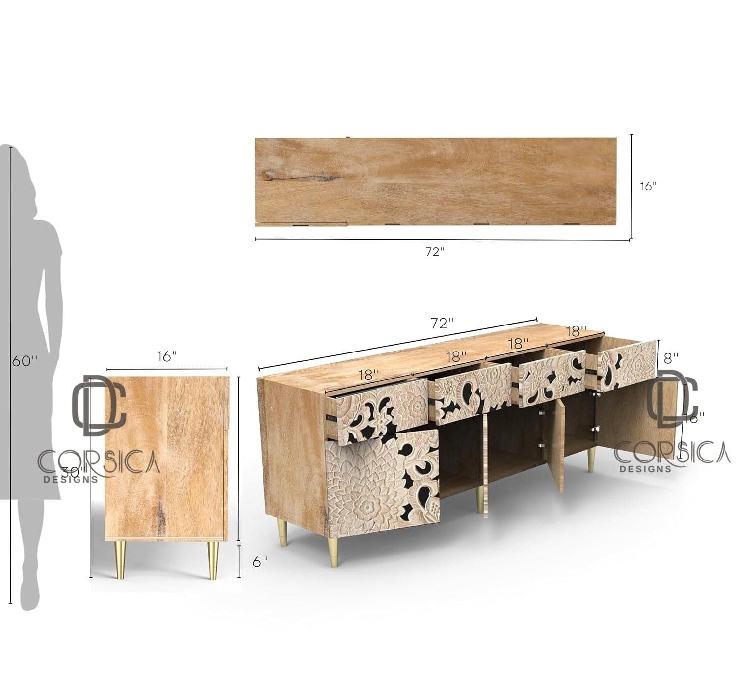 Ruchi Wooden 70" Sideboard