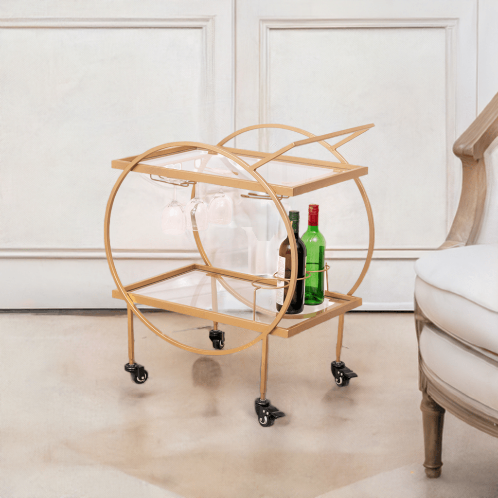 Aamna 2-Tier Clear Glass Bar Trolley