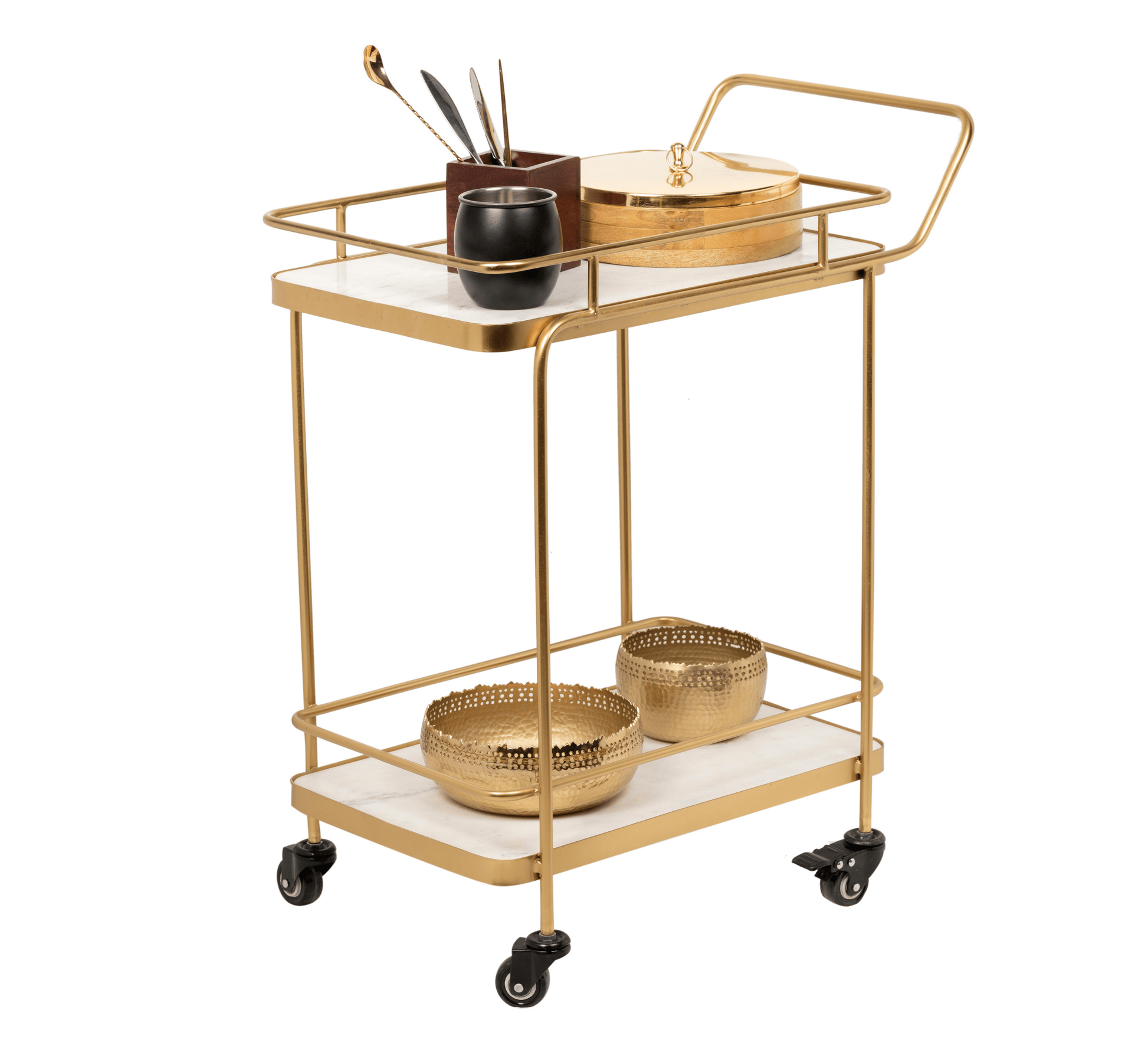 Panache 2-Tier White Marble Serving Trolley