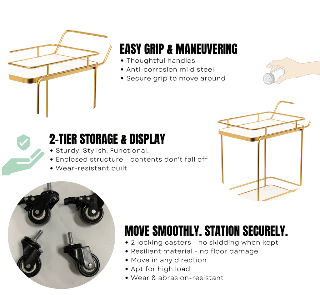 Panache 2-Tier White Marble Serving Trolley