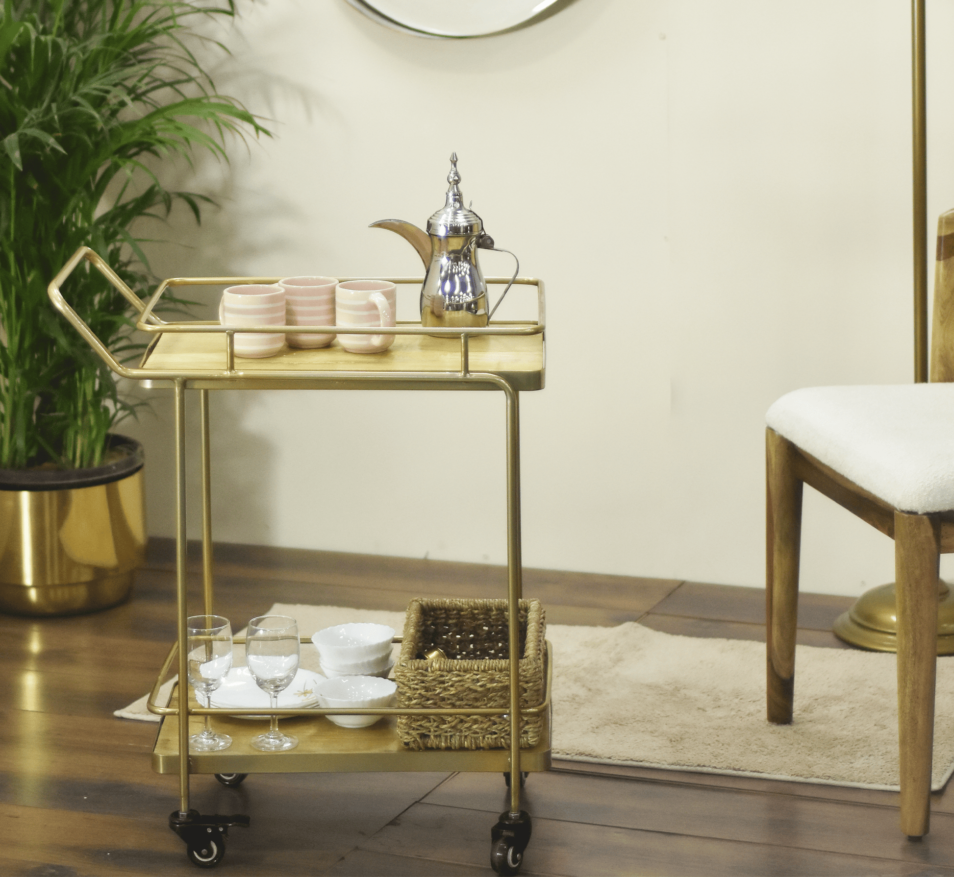 Panache 2-Tier Wooden Shelving Serving Trolley