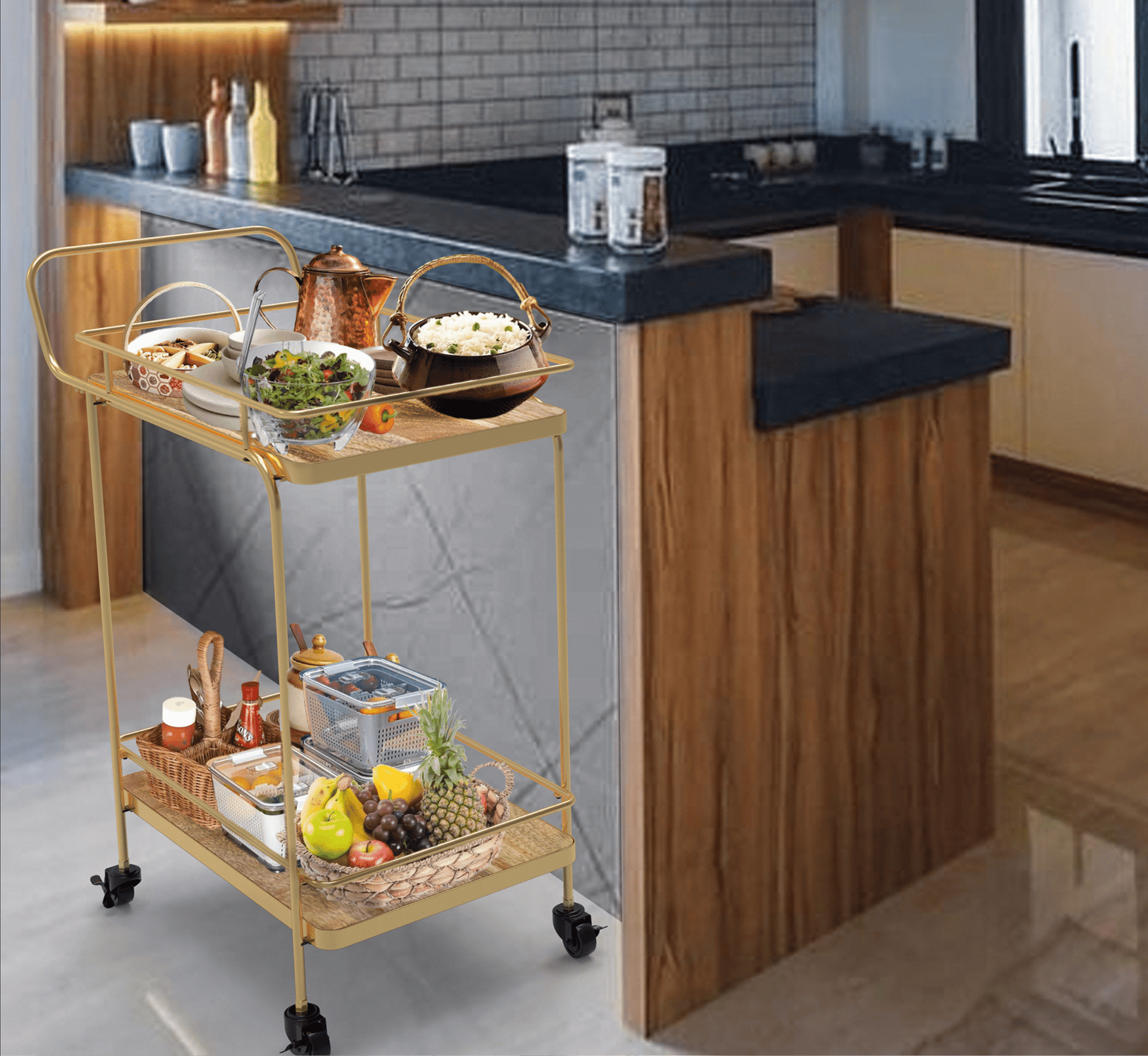 Panache 2-Tier Wooden Shelving Serving Trolley