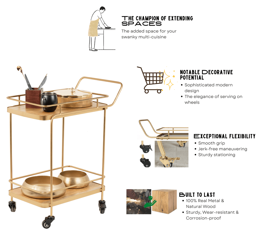 Panache 2-Tier Wooden Shelving Serving Trolley