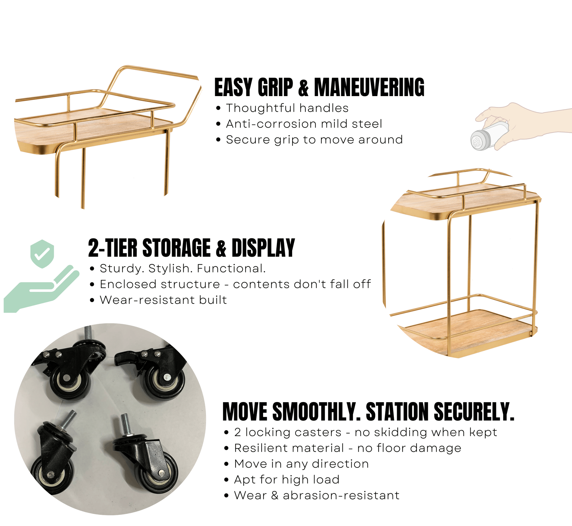 Panache 2-Tier Wooden Shelving Serving Trolley