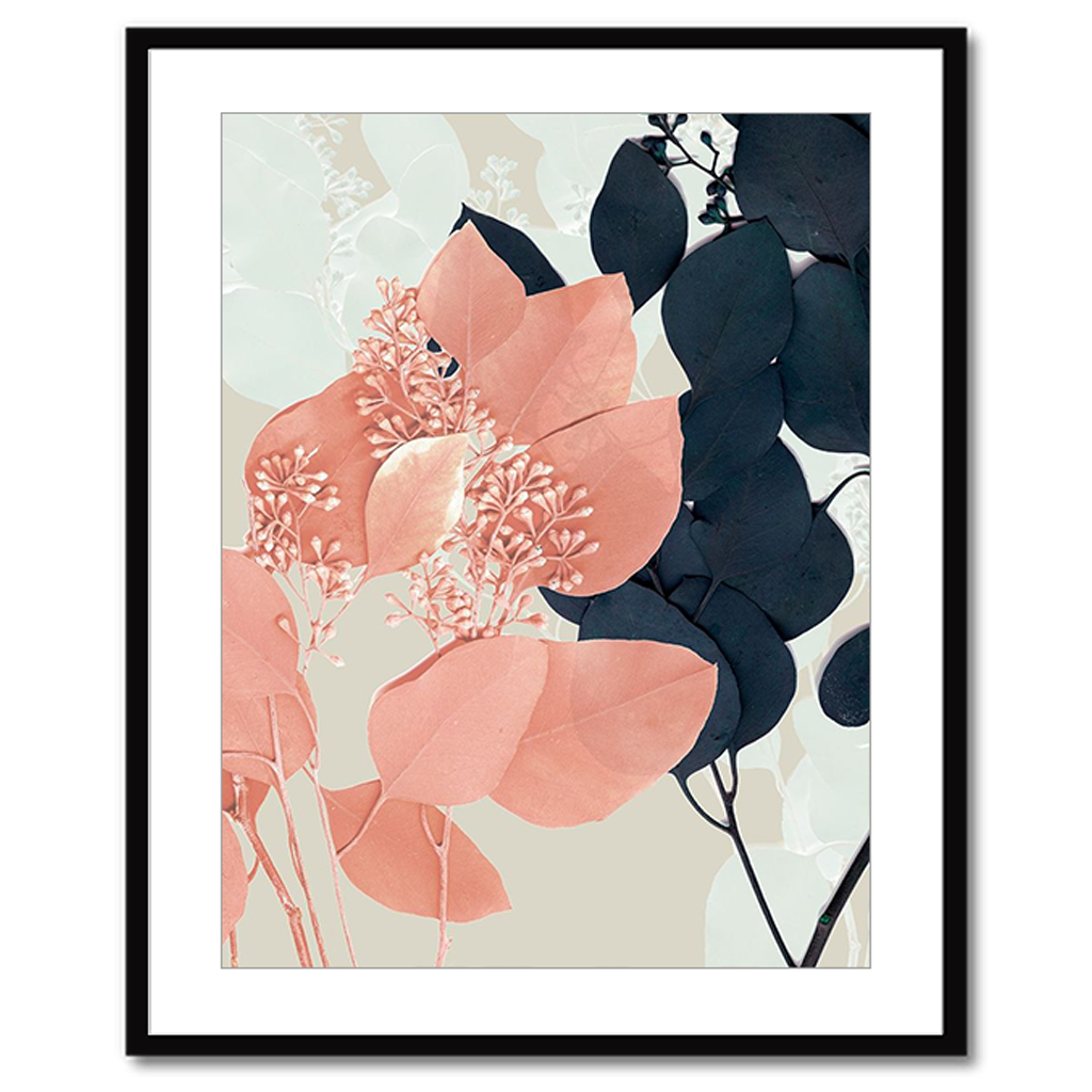 Indigo and Blush Leaves I