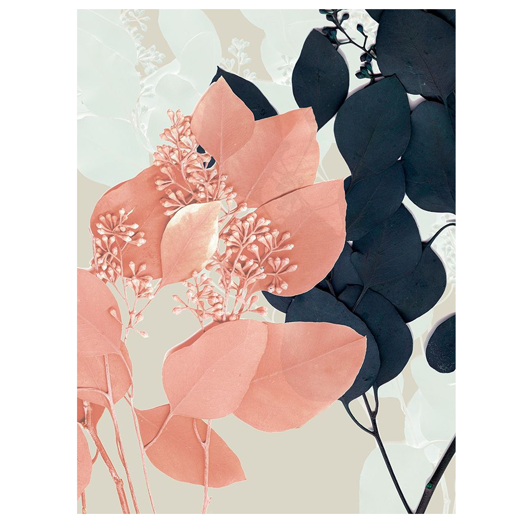 Indigo and Blush Leaves I