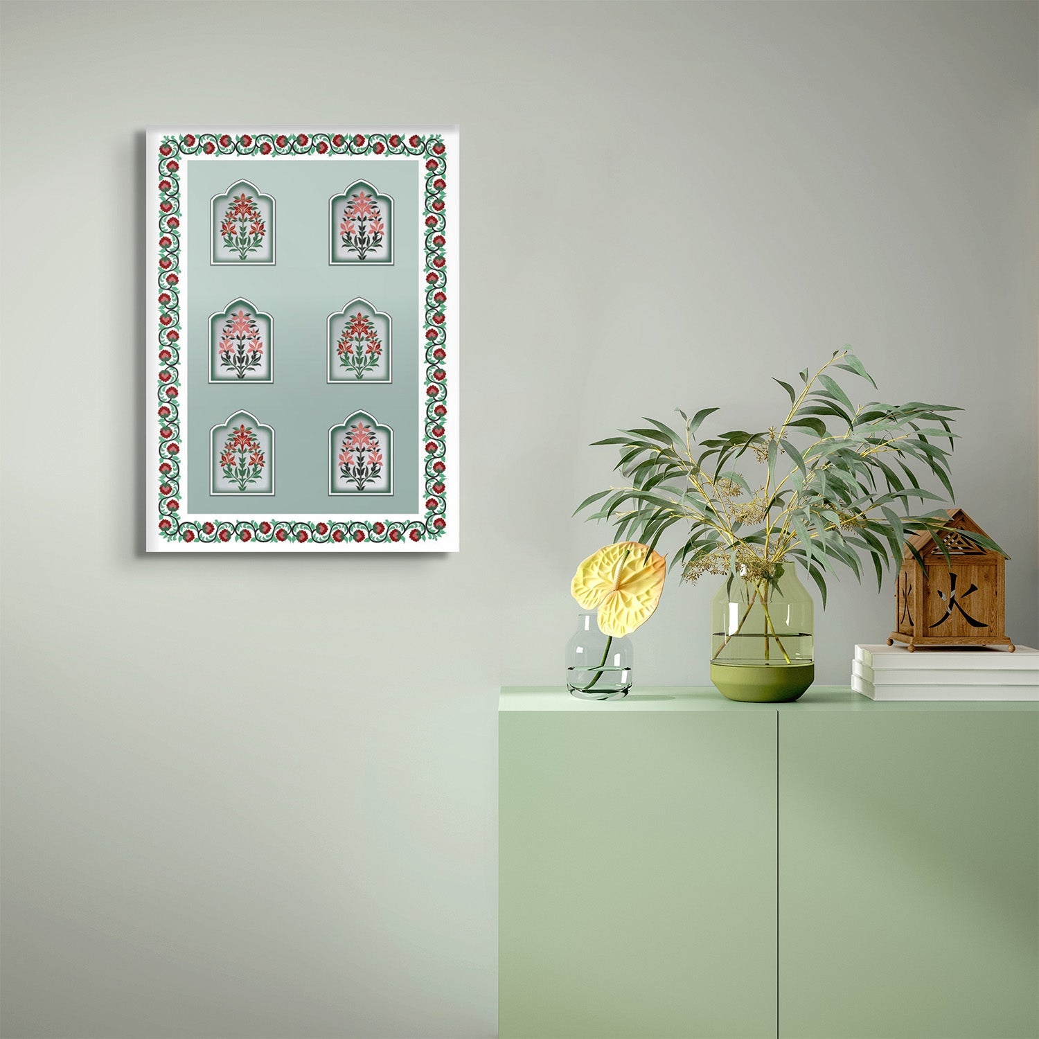 Mughal Marvels in Green Wall Painting