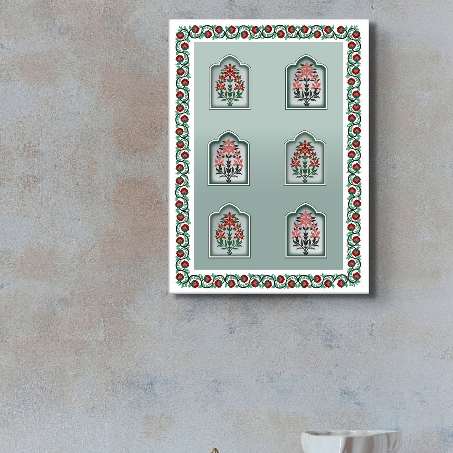 Mughal Marvels in Green Wall Painting