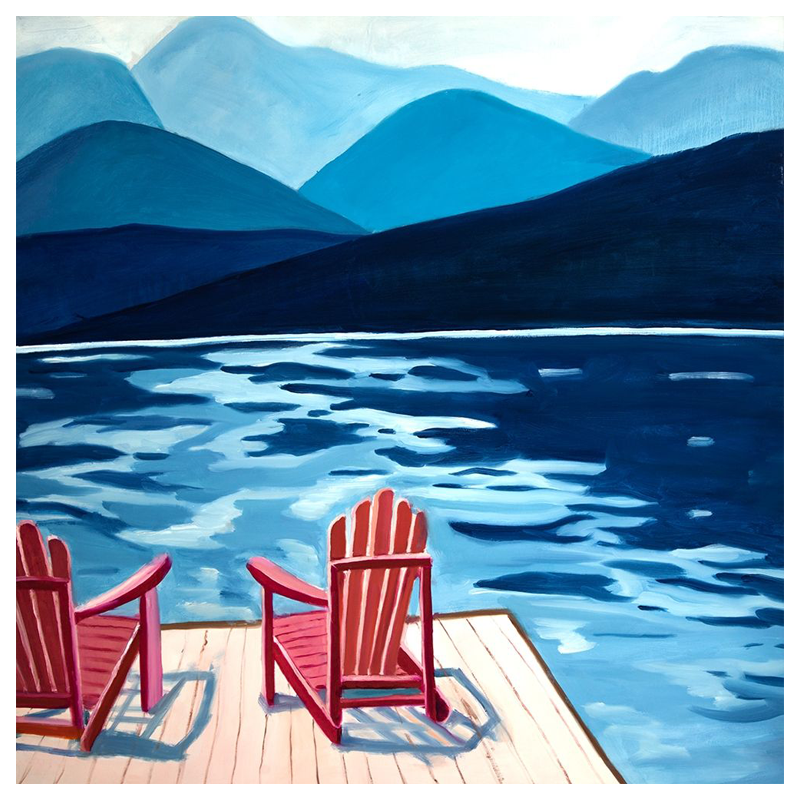 Lake Dock , Mountains and Chairs