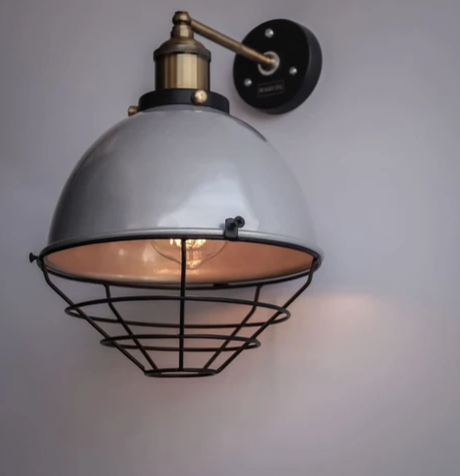 Metallic Silver Finish Industrial Retro Dome Wall Sconce
