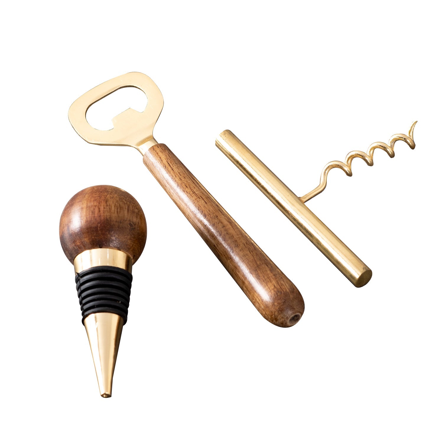 Gallant Stainless Steel & Wood Wine Tools in Gold Color
