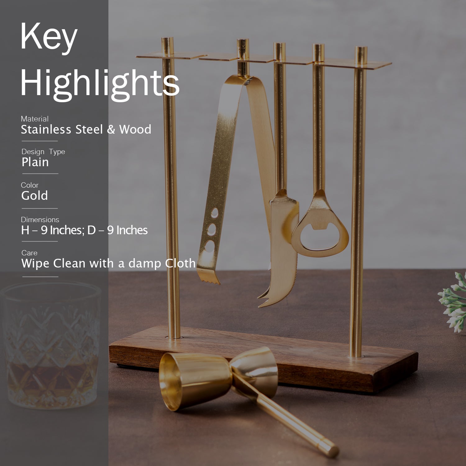 Gallant Stainless Steel Bar Tool Set in Gold Color