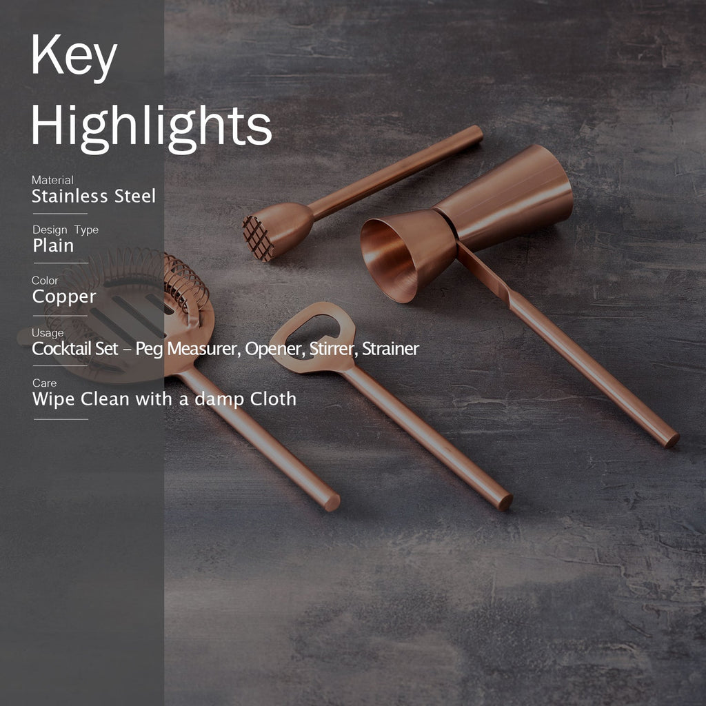 Gallant Stainless Steel Bartender Tools in Copper Color