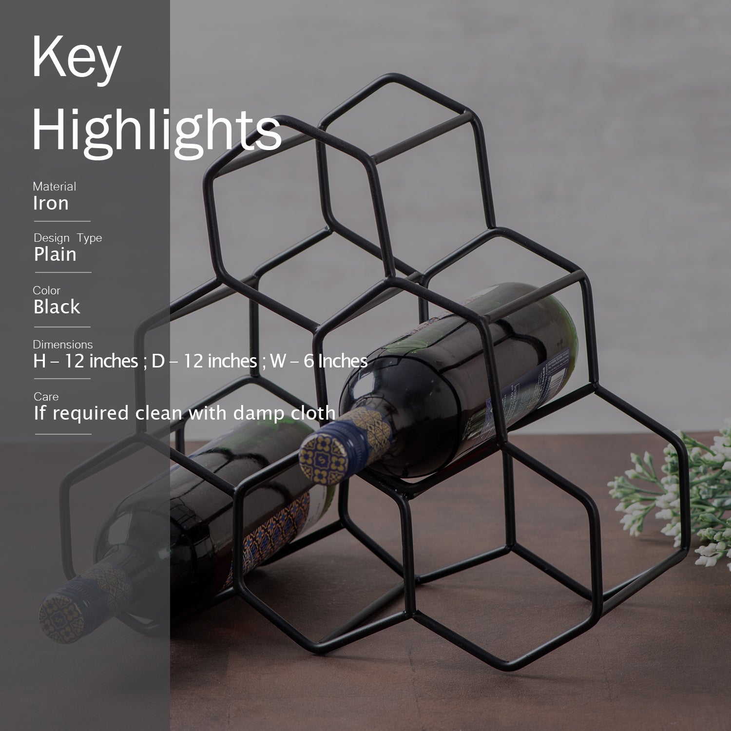 Genus 6 Bottle Wine Rack in Black Color