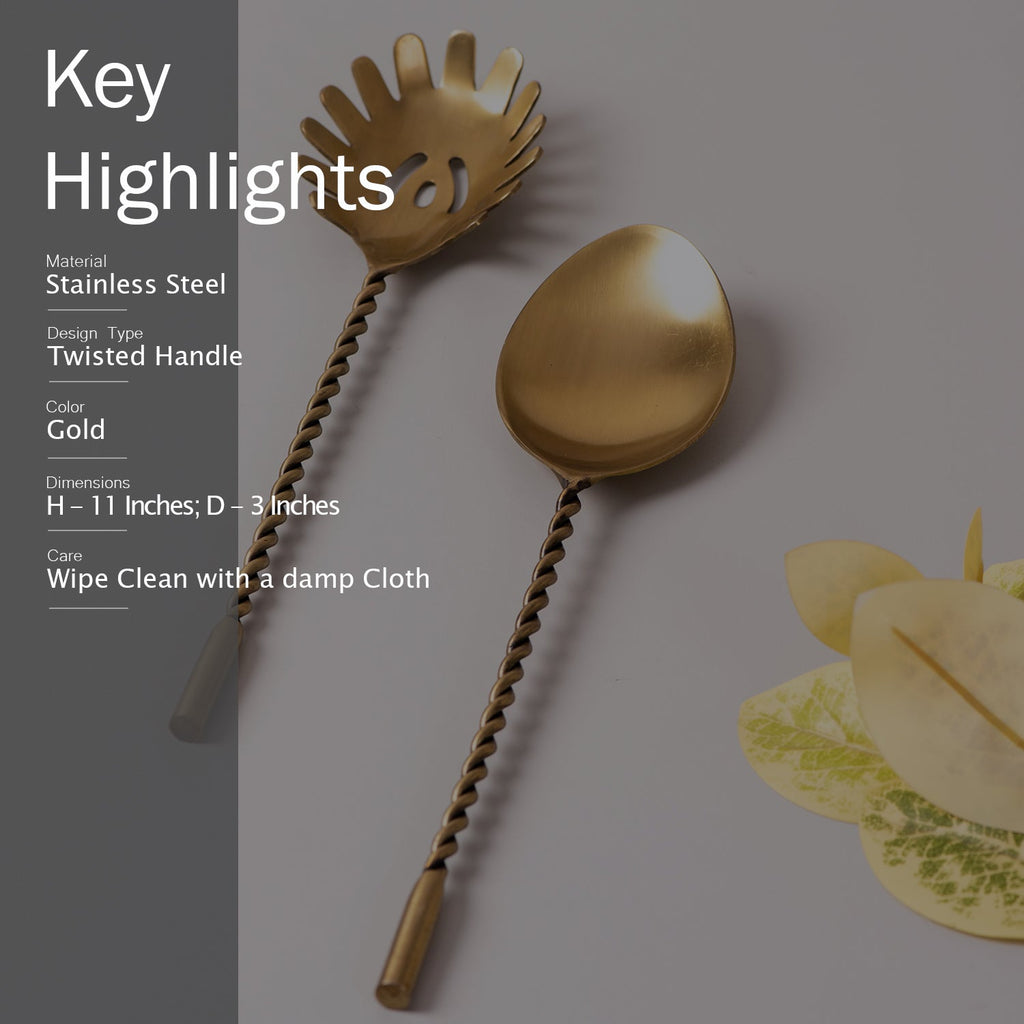 Twisted Love Salad Serving Spoon (Gold) - Set Of 2