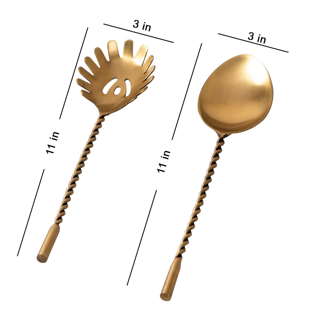 Twisted Love Salad Serving Spoon (Gold) - Set Of 2