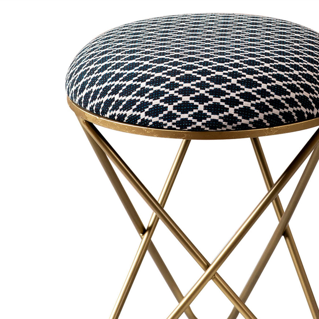 Quad Fabric Cross Metallic Stool in Blue Color