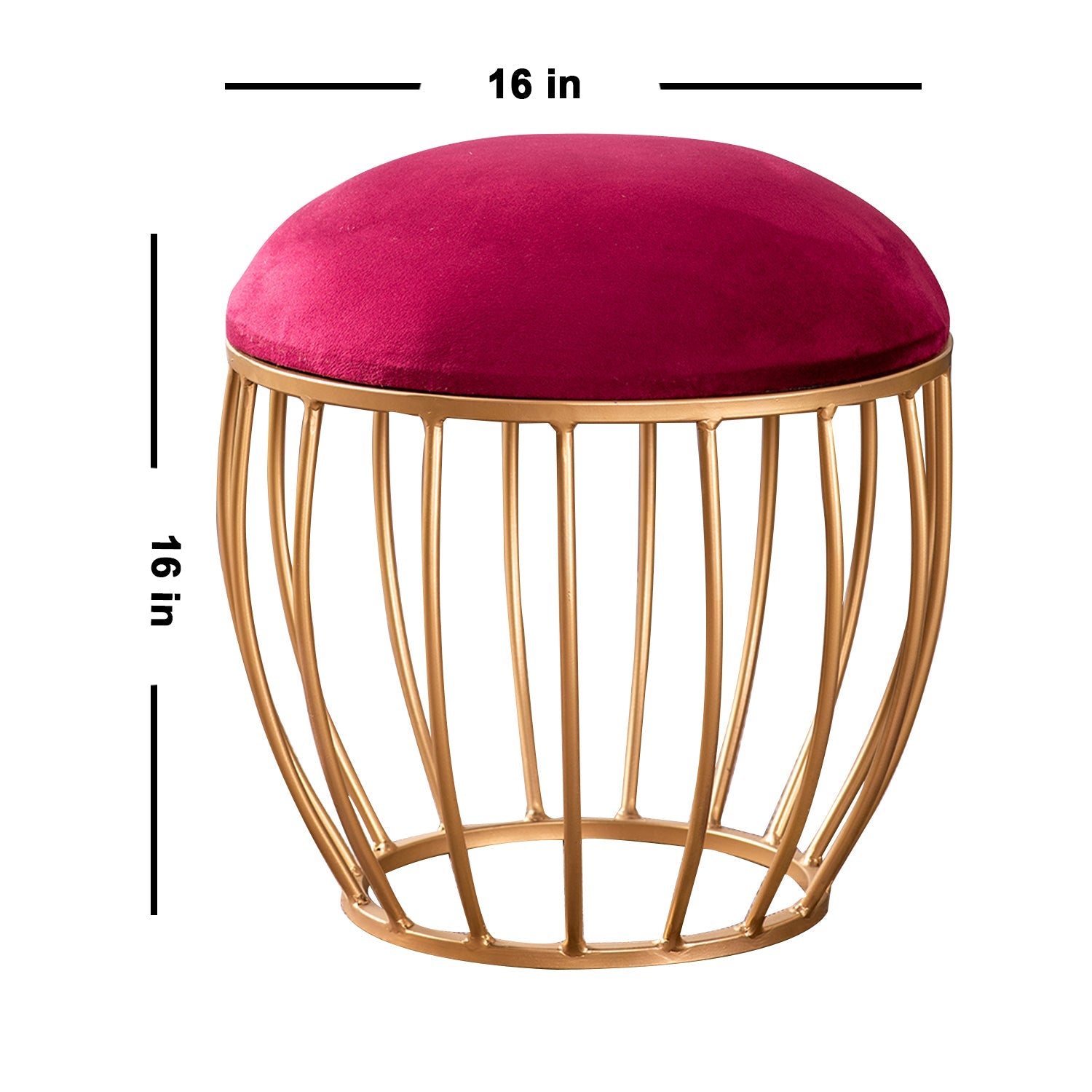 Lush Velvet Cage Metallic Stool in Maroon Color Set of 2