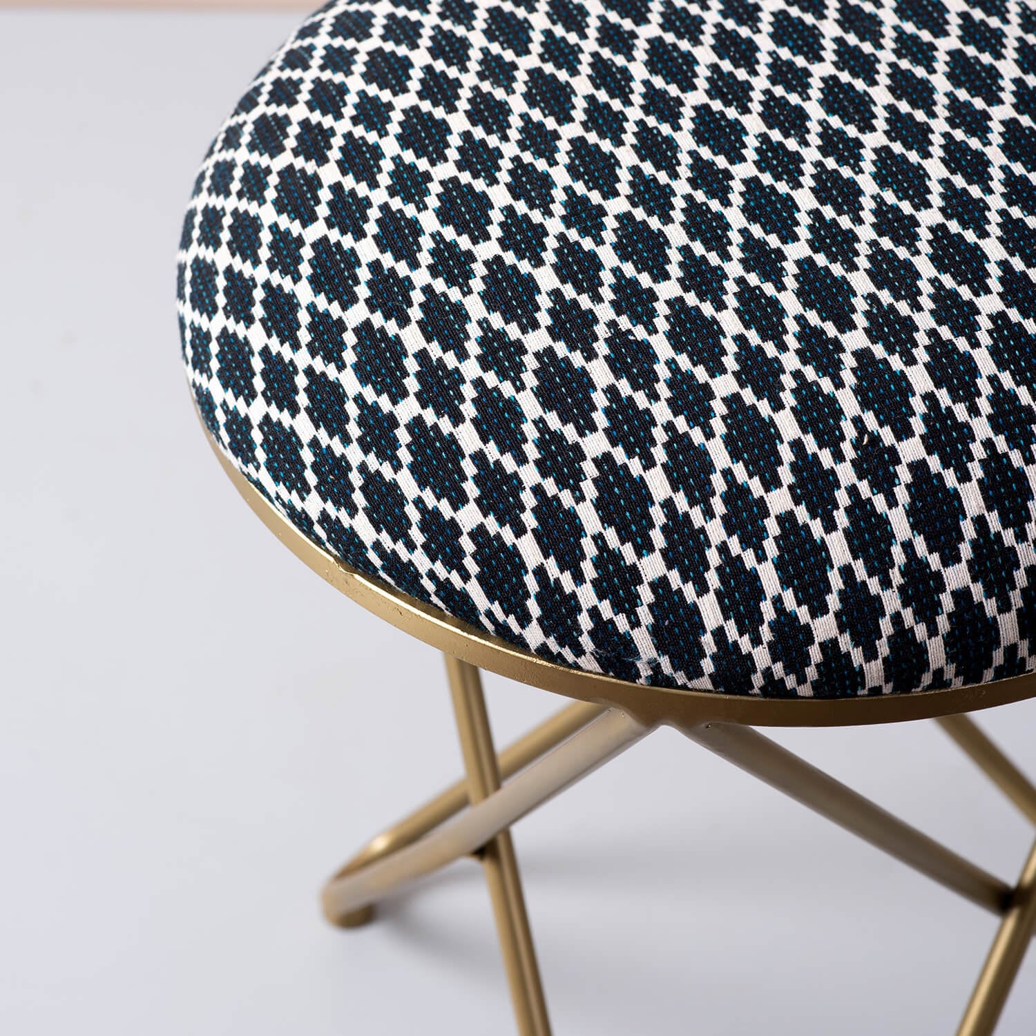 Quad Fabric Cross Metallic Stool in Blue Color