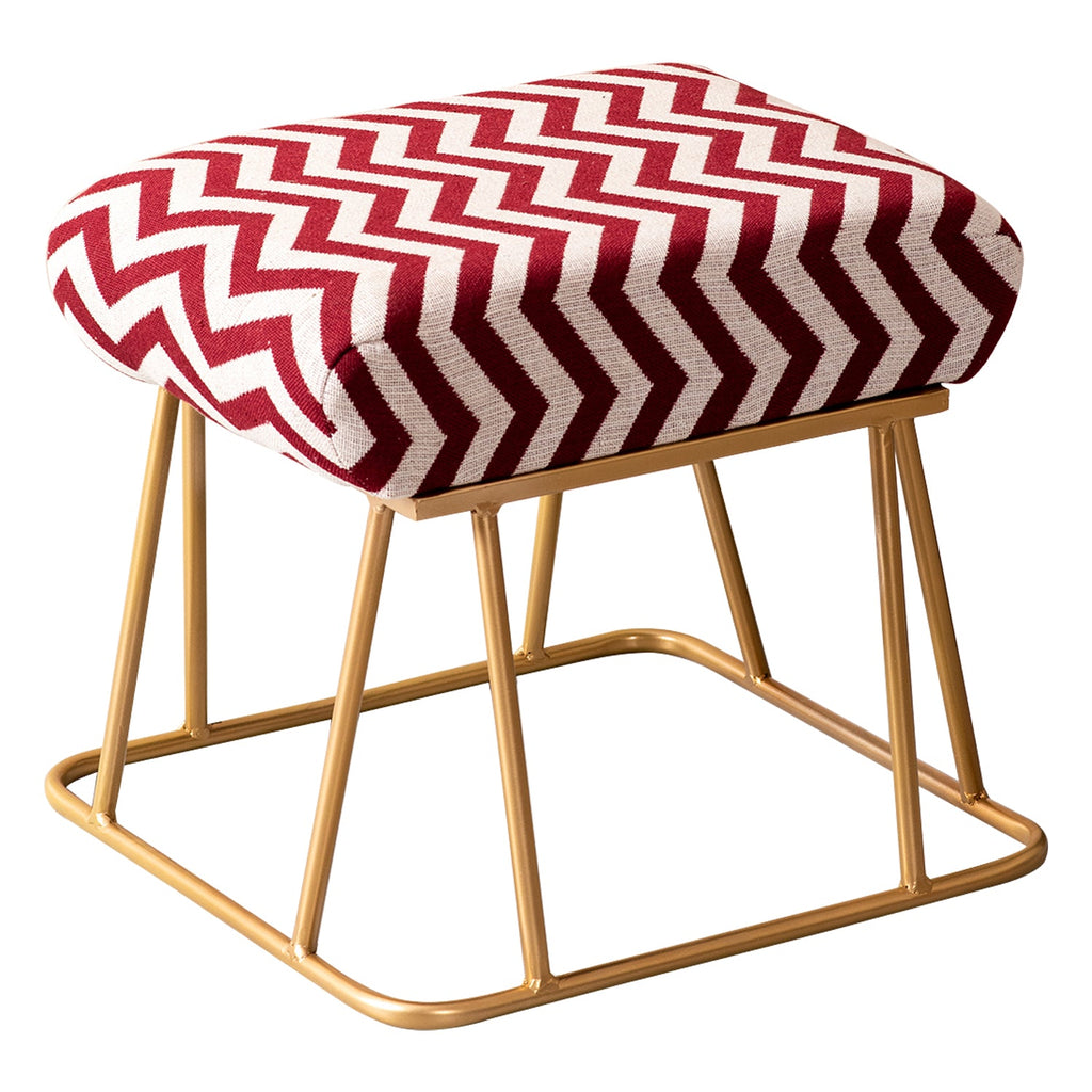 Crest Jacquard Metallic Stool in Maroon & White Color Set of 2