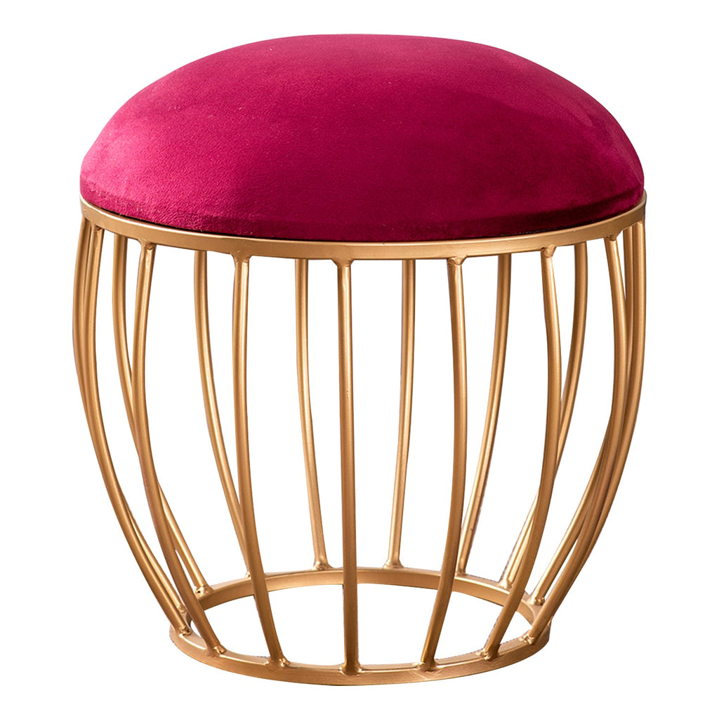Lush Velvet Cage Metallic Stool in Maroon Color Set of 2