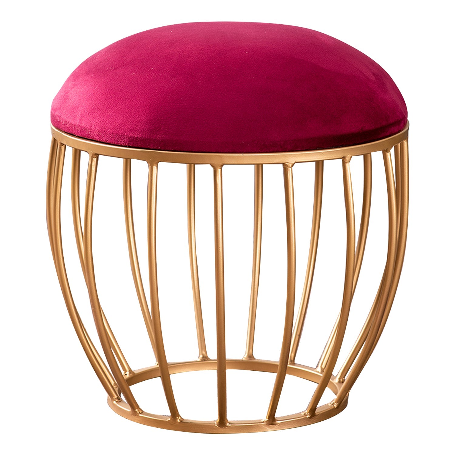 Lush Velvet Cage Metallic Stool in Maroon Color Set of 2