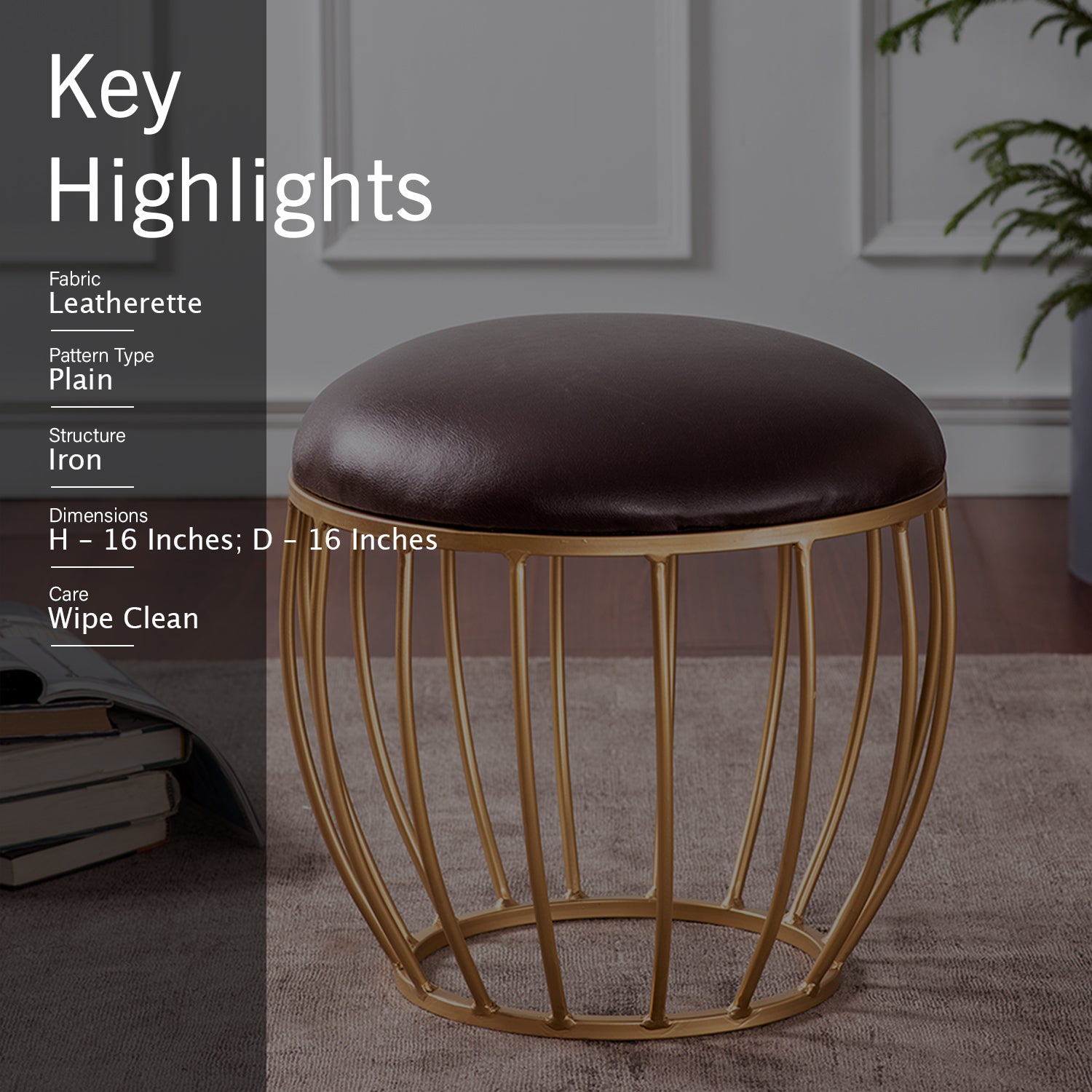 Axel Leatherette Cage Metallic Stool in Brown Color