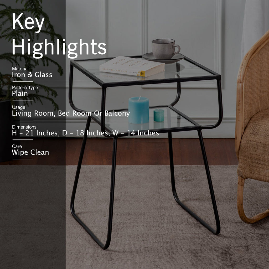 Contemporary Metallic tiered End Table in Black Color Set of 2