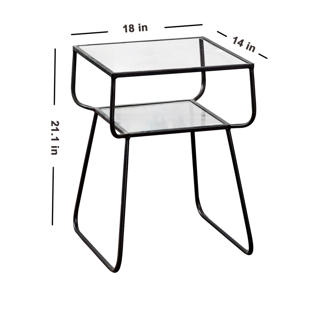 Contemporary Metallic tiered End Table in Black Color Set of 2