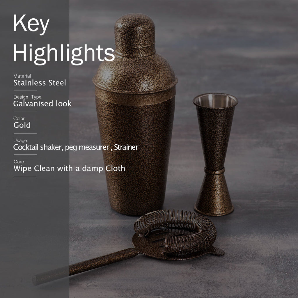 Gallant Stainless Steel Barware Set in Antique Gold Color