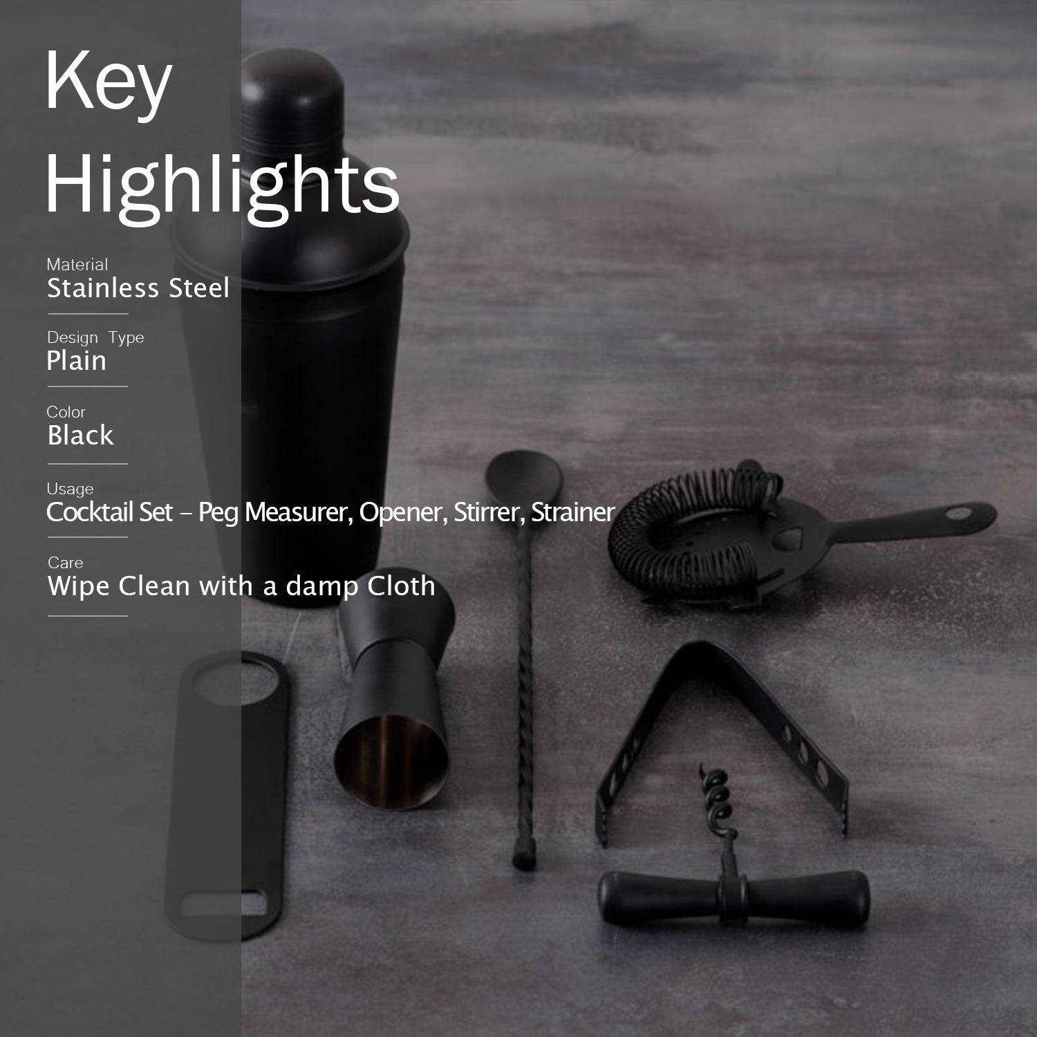 Gallant Stainless Steel Barware Set in Black Color