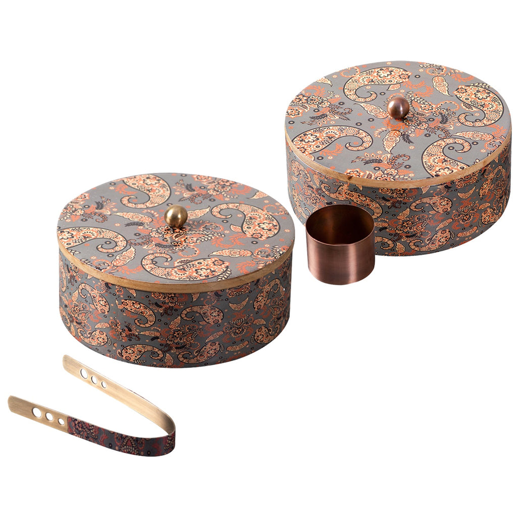 Grey Enamel Print Masala & Roti Box Set