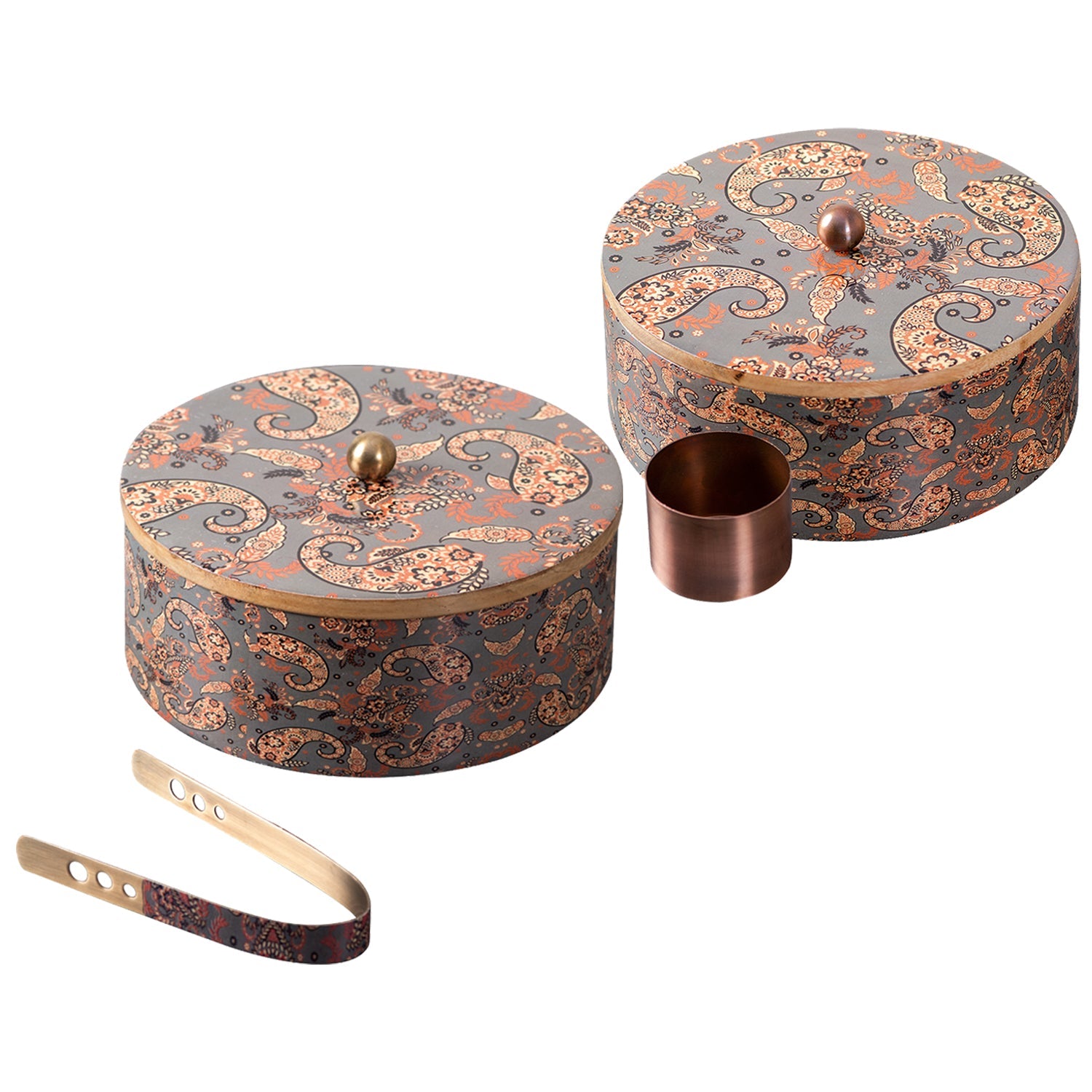 Grey Enamel Print Masala & Roti Box Set