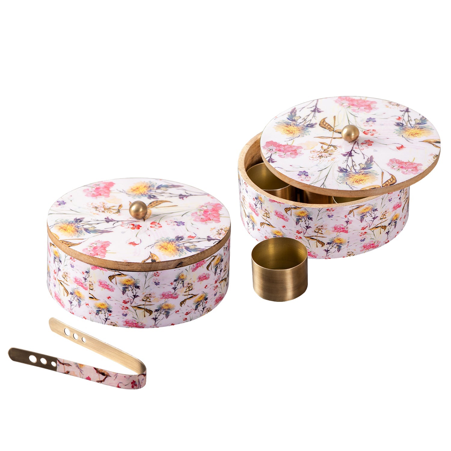 Flower Enamel Print Masala & Roti Box Set
