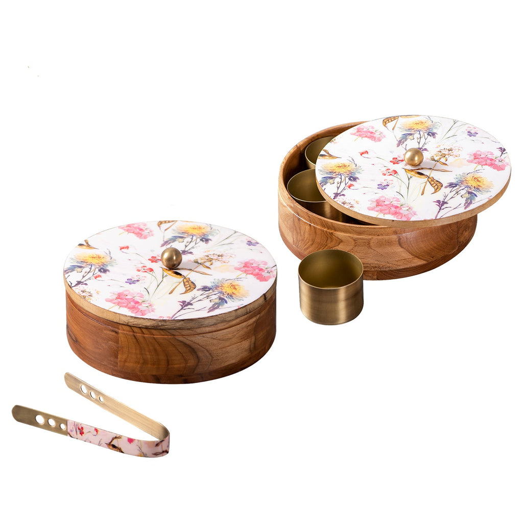Flower Enamel Print Masala & Roti Box Set