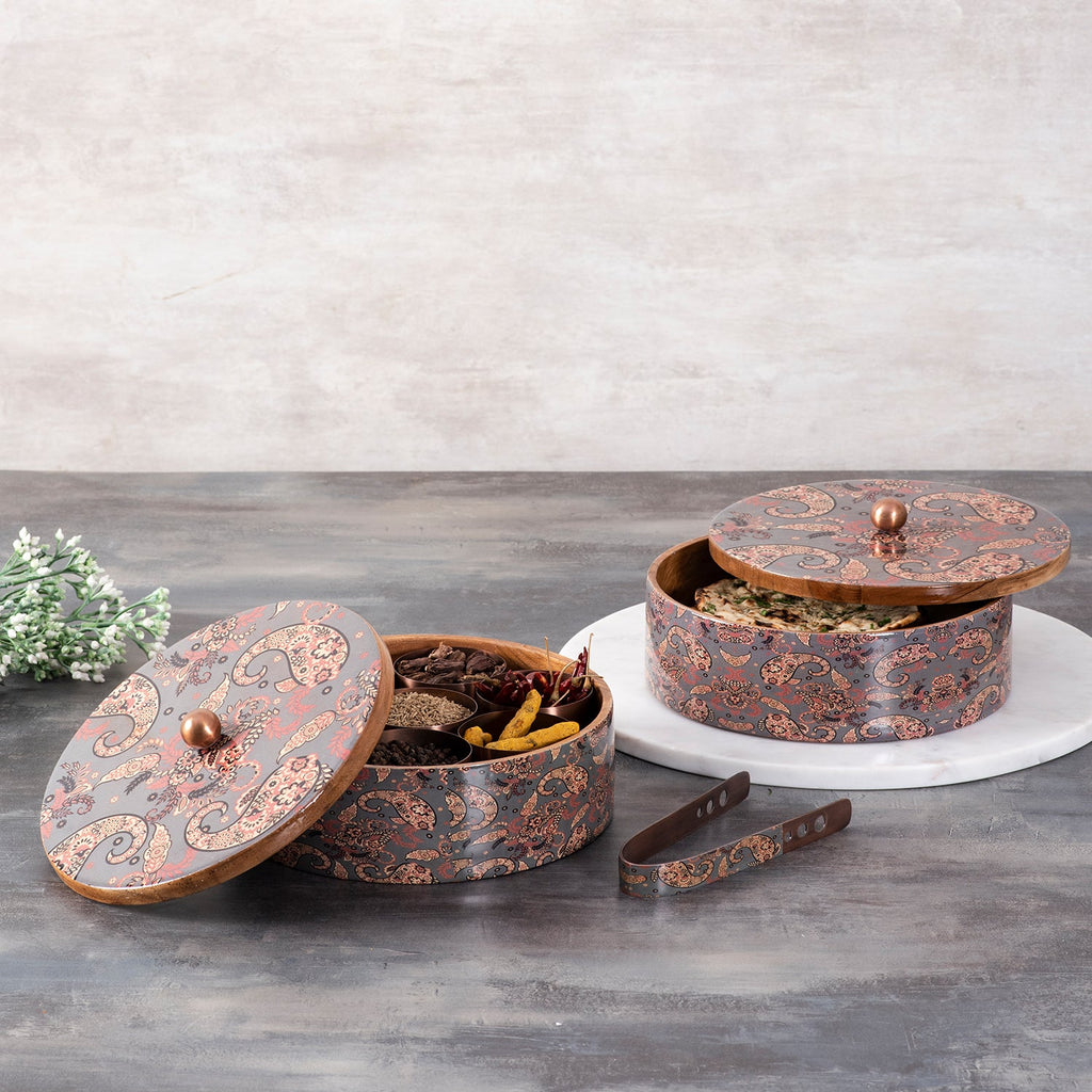 Grey Enamel Print Masala & Roti Box Set