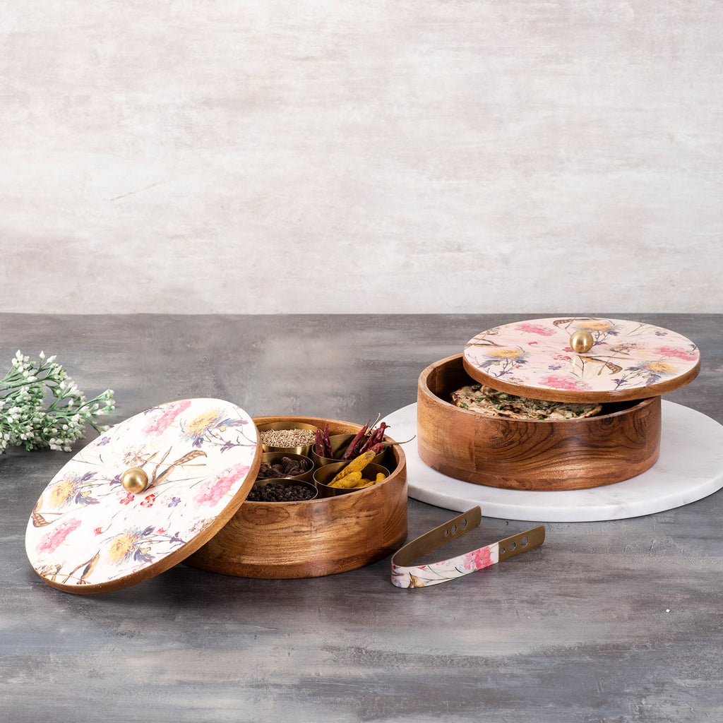 Flower Enamel Print Masala & Roti Box Set