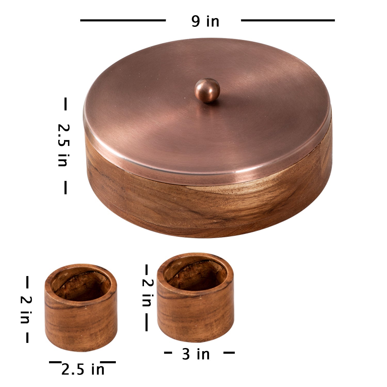 Classic Acacia Wood Masala Box - Copper