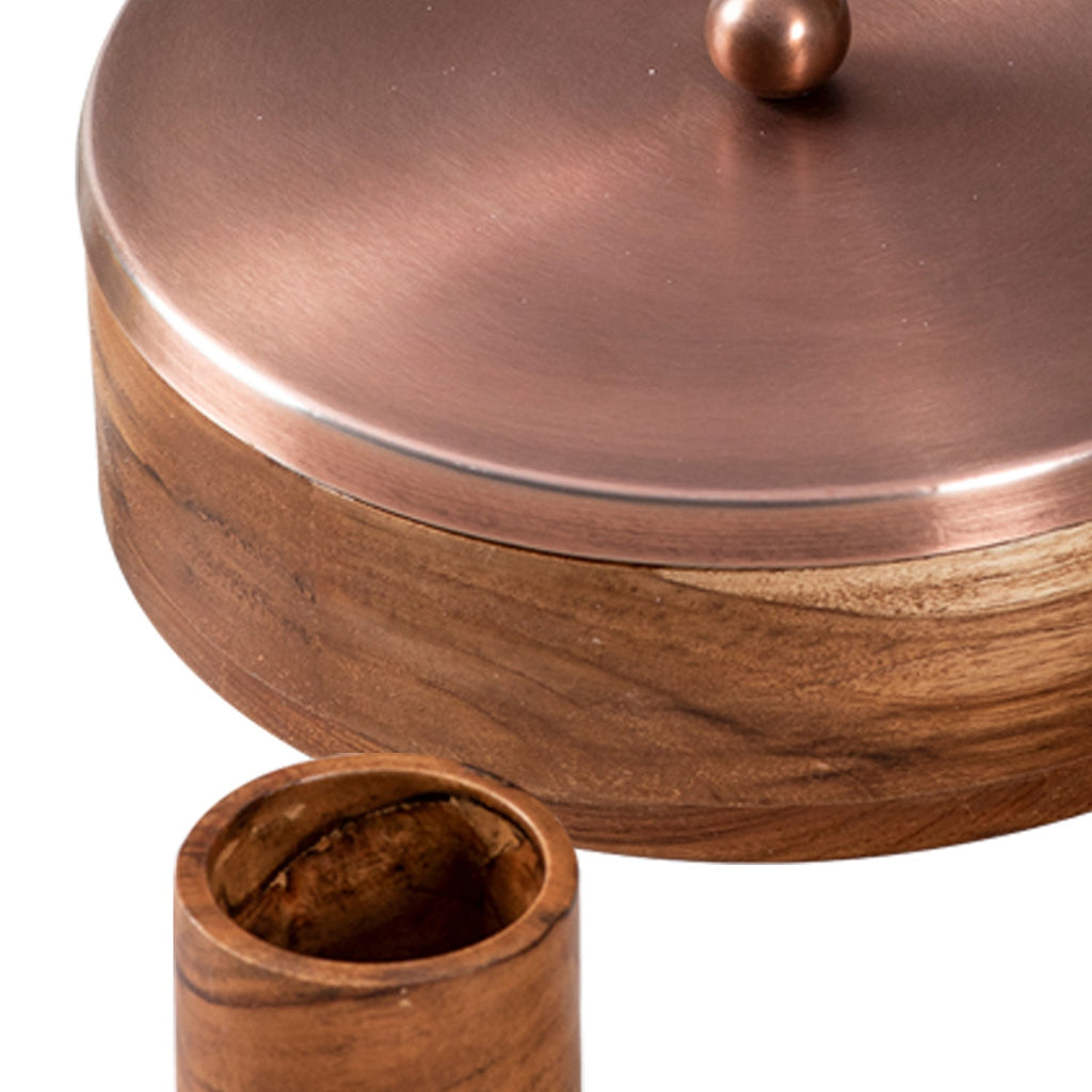 Classic Acacia Wood Masala Box - Copper