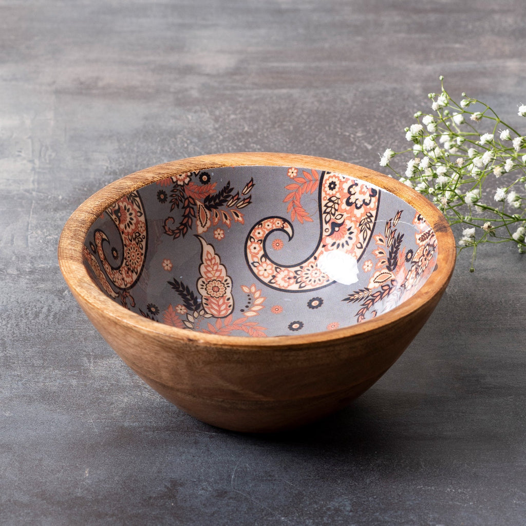Allure Paisley Mango Wood Bowl Grey Set of 4