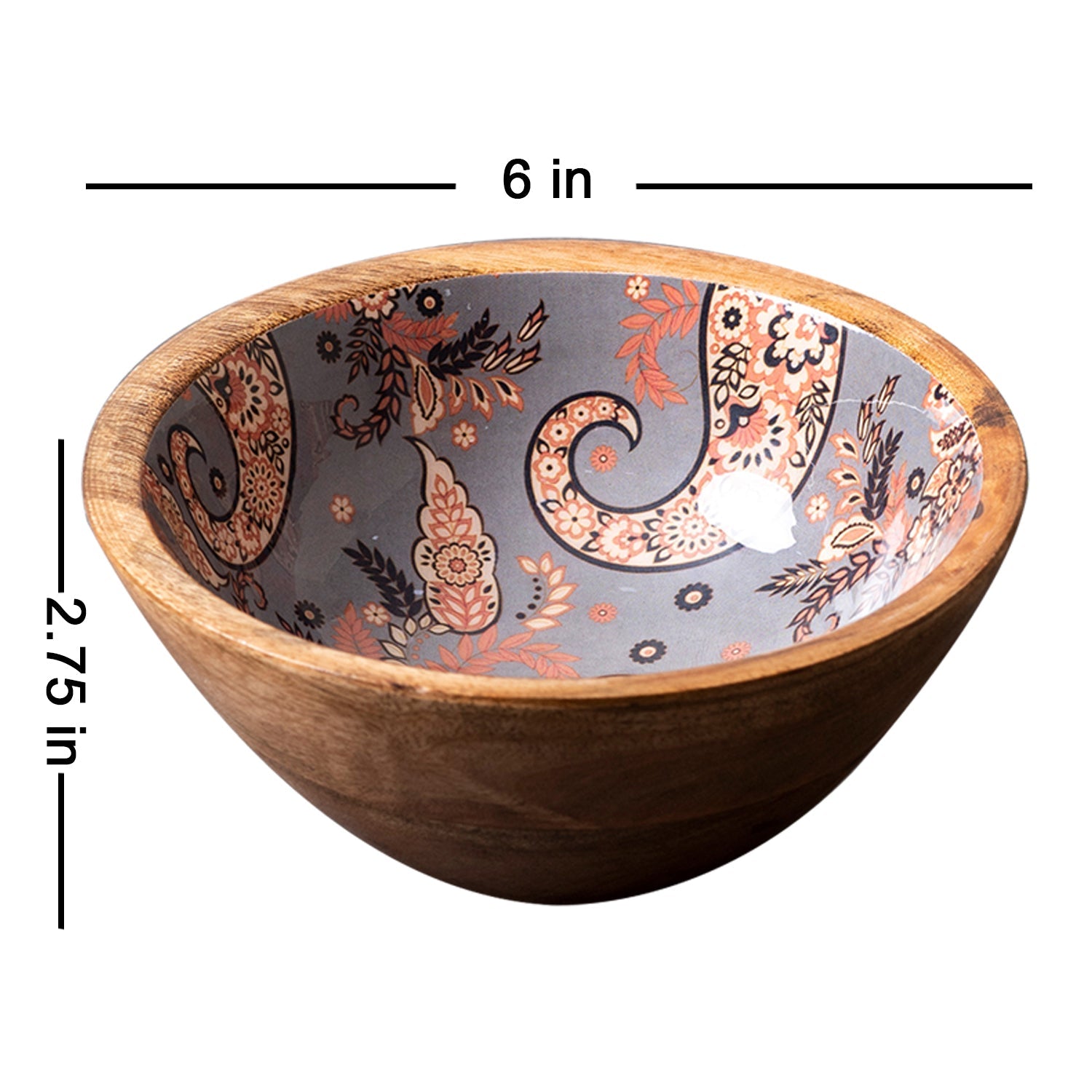Allure Paisley Mango Wood Bowl Grey Set of 2