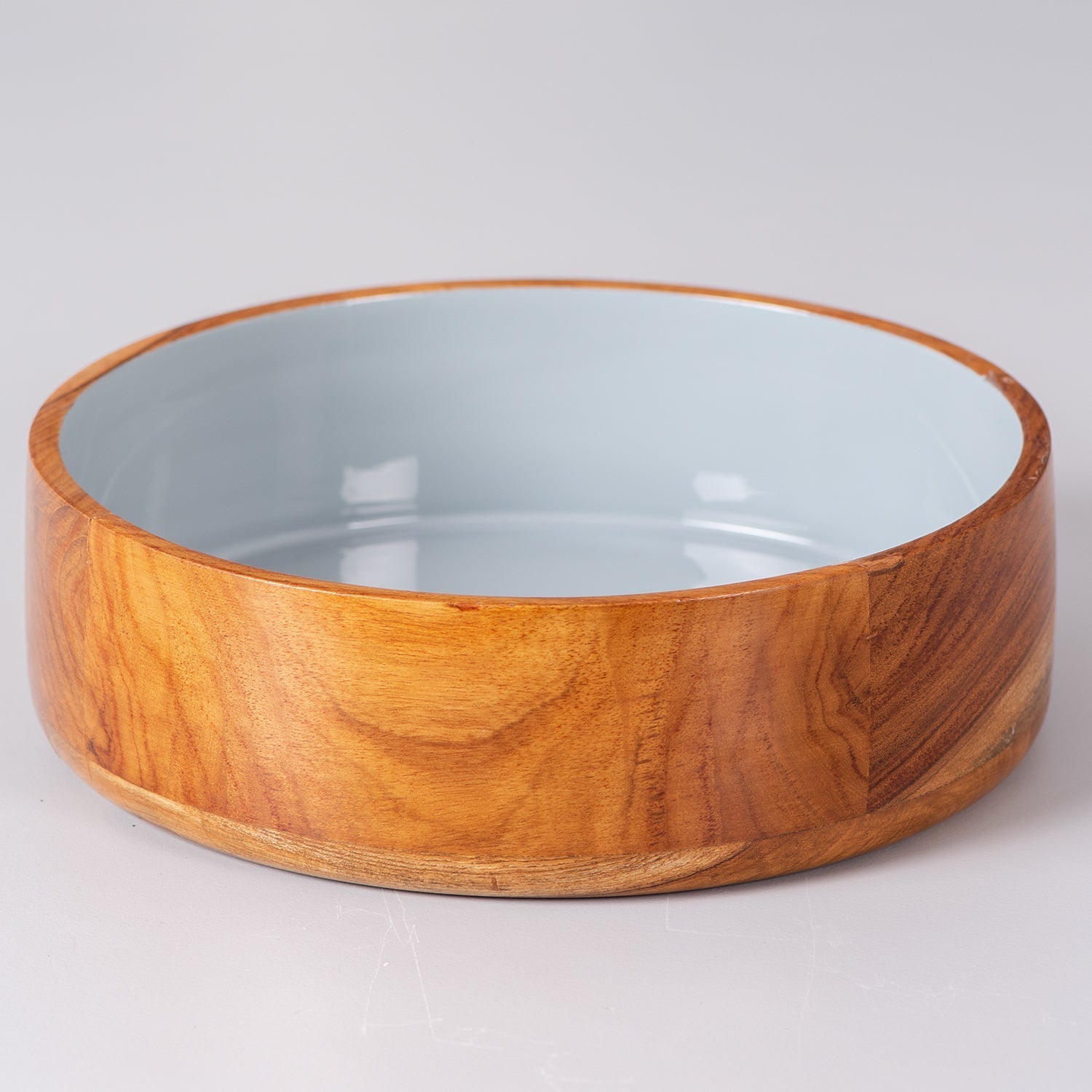Rum Flat Teak Wood with Enamel Serving Bowl - Grey