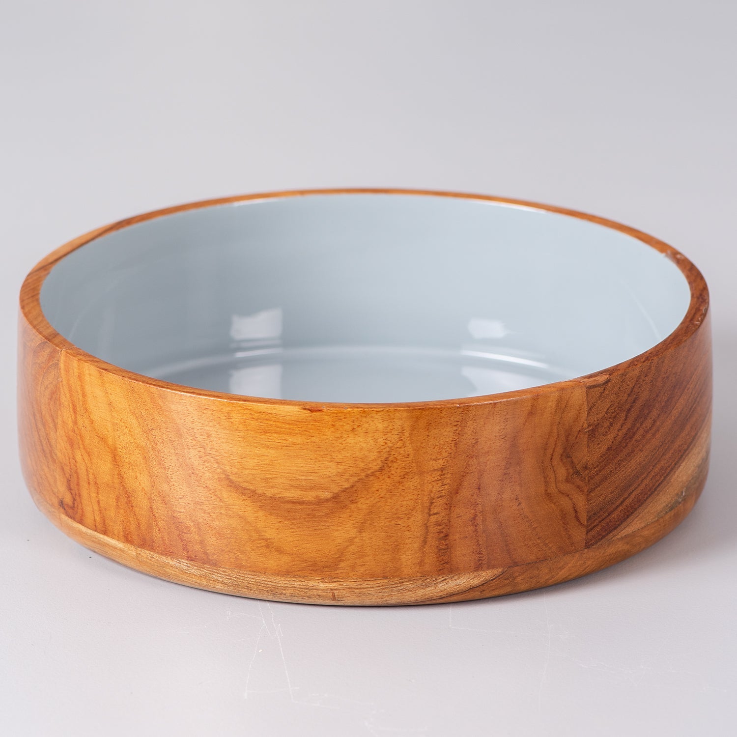 Rum Flat Teak Wood with Enamel Serving Bowl - Grey Set of 2