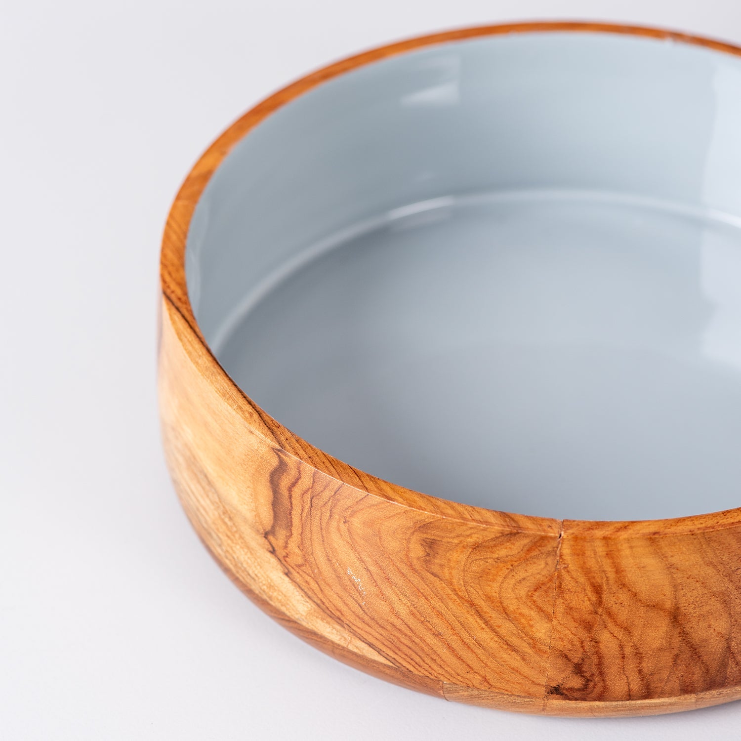 Rum Flat Teak Wood with Enamel Serving Bowl - Grey Set of 4